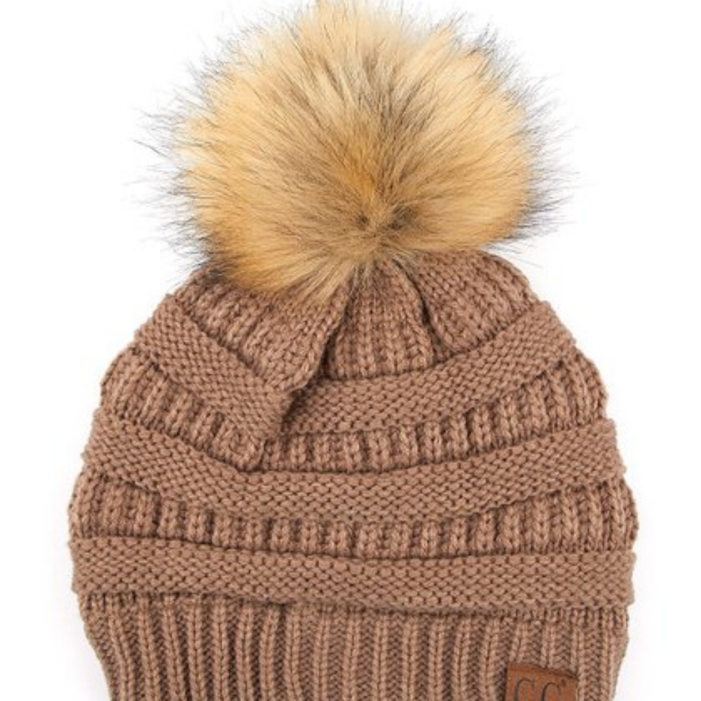 C.C pom pom beanie hat ribbed